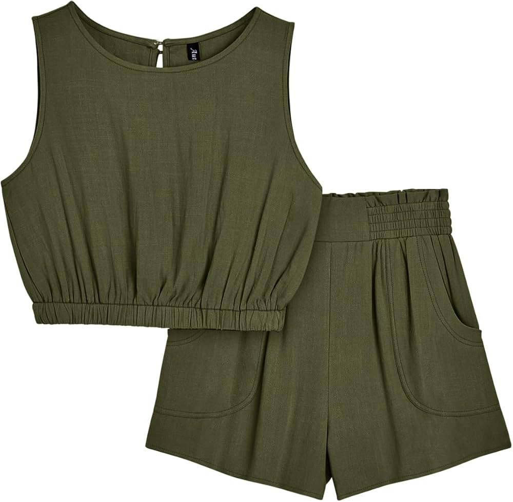 AUTOMET Women’s Summer 2 Piece Outfits Shorts Sets Sleeveless Round Neck Crop Top Tank and High... | Amazon (US)