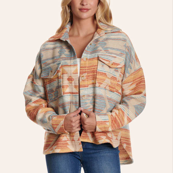 Rockin' C Women's Orange & Blue Aztec Print Shacket | Cavender's