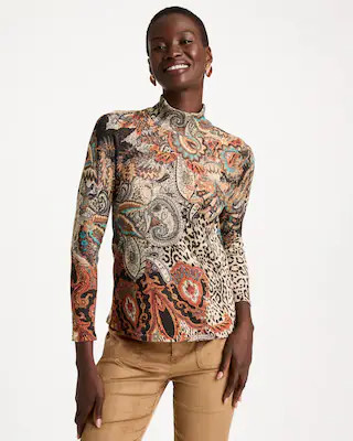 Women's Ella Mockneck Paisley Sweater in Black | Chico's | Chico's