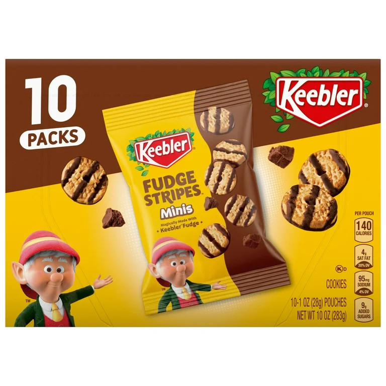 Keebler Fudge Stripes Minis, Original Shortbread Cookies Coated in Keebler Fudge, 10 oz, 10 Count | Walmart (US)