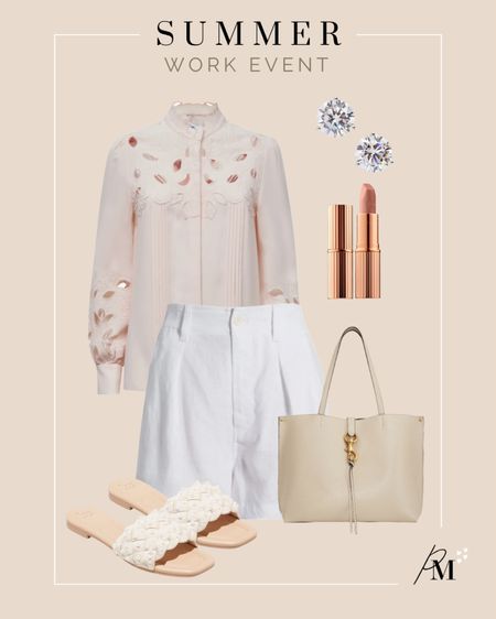 cutout blouse 
linen blend short 
pearl detailed sandal 
megan leather tote 

#LTKworkwear #LTKstyletip #LTKSeasonal