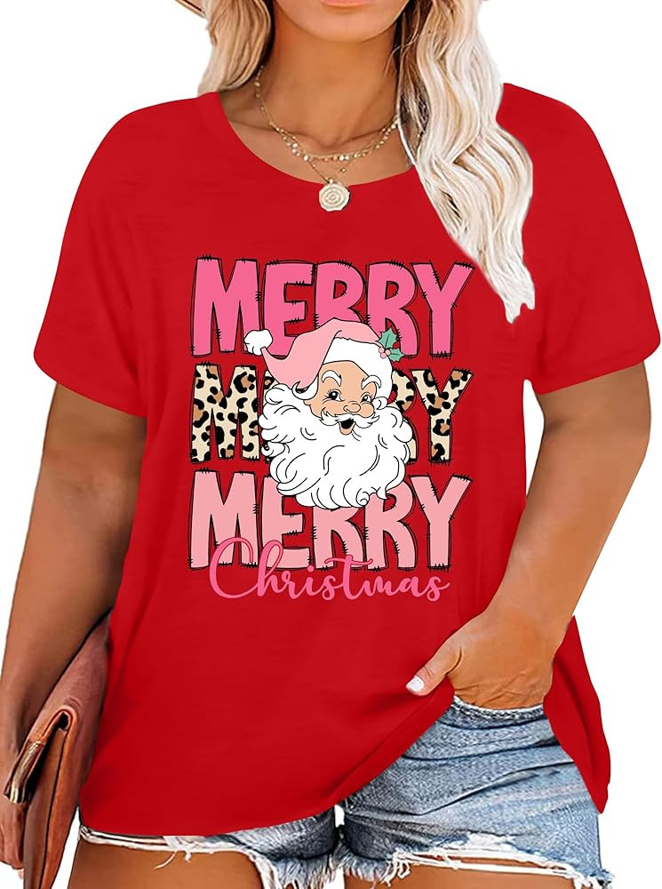 Plus-Size Christmas Shirts Women Merry Christmas Leopard Plaid Tree Print Shirt Holiday Tops Xmas... | Amazon (US)