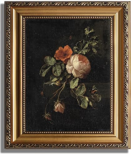 ASTRDECOR Framed Canvas Wall Art of Vintage Flower, Floral Rose Retro Picture Paintings, Botanical Floral Wall Artwork, Victorian Picture Framed Prints for Living Room Gallery Decor - 12''x16'' | Amazon (US)