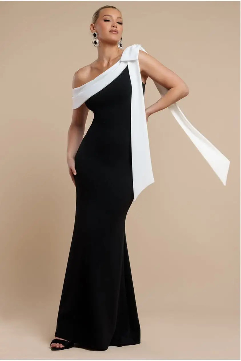 Dresses | One Shoulder Contrast Bow Maxi Dress | Goddiva | Debenhams UK