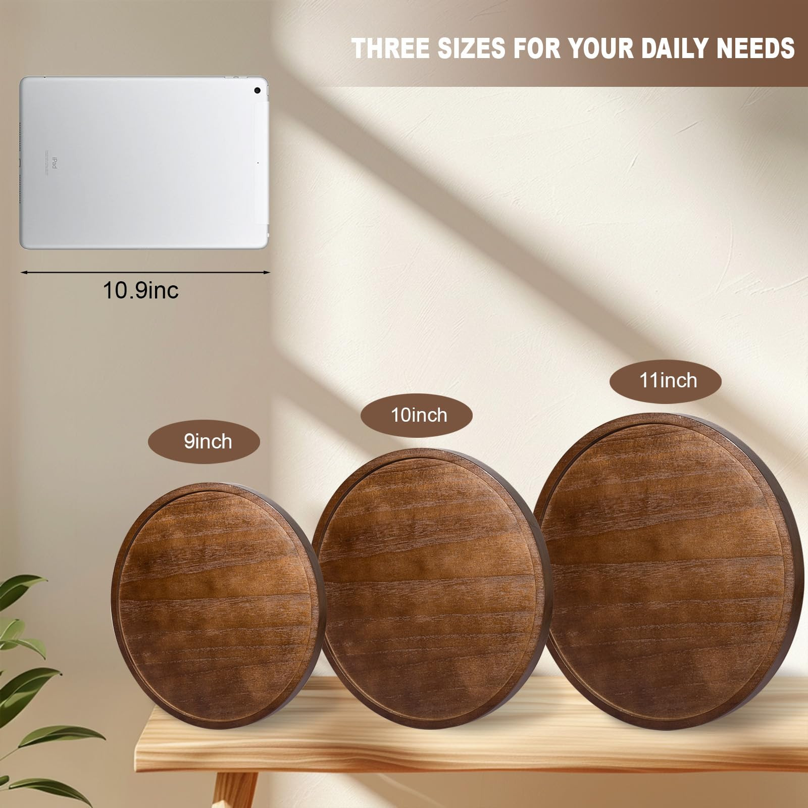 Round Decorative Tray Wood Bathroom Counter Organizer Farmhouse Kitchen Decor Wooden Riser for So... | Amazon (US)