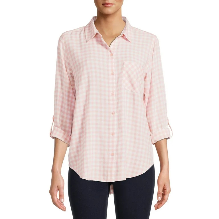 Time and Tru Women's Long Sleeve Soft Button Shirt - Walmart.com | Walmart (US)