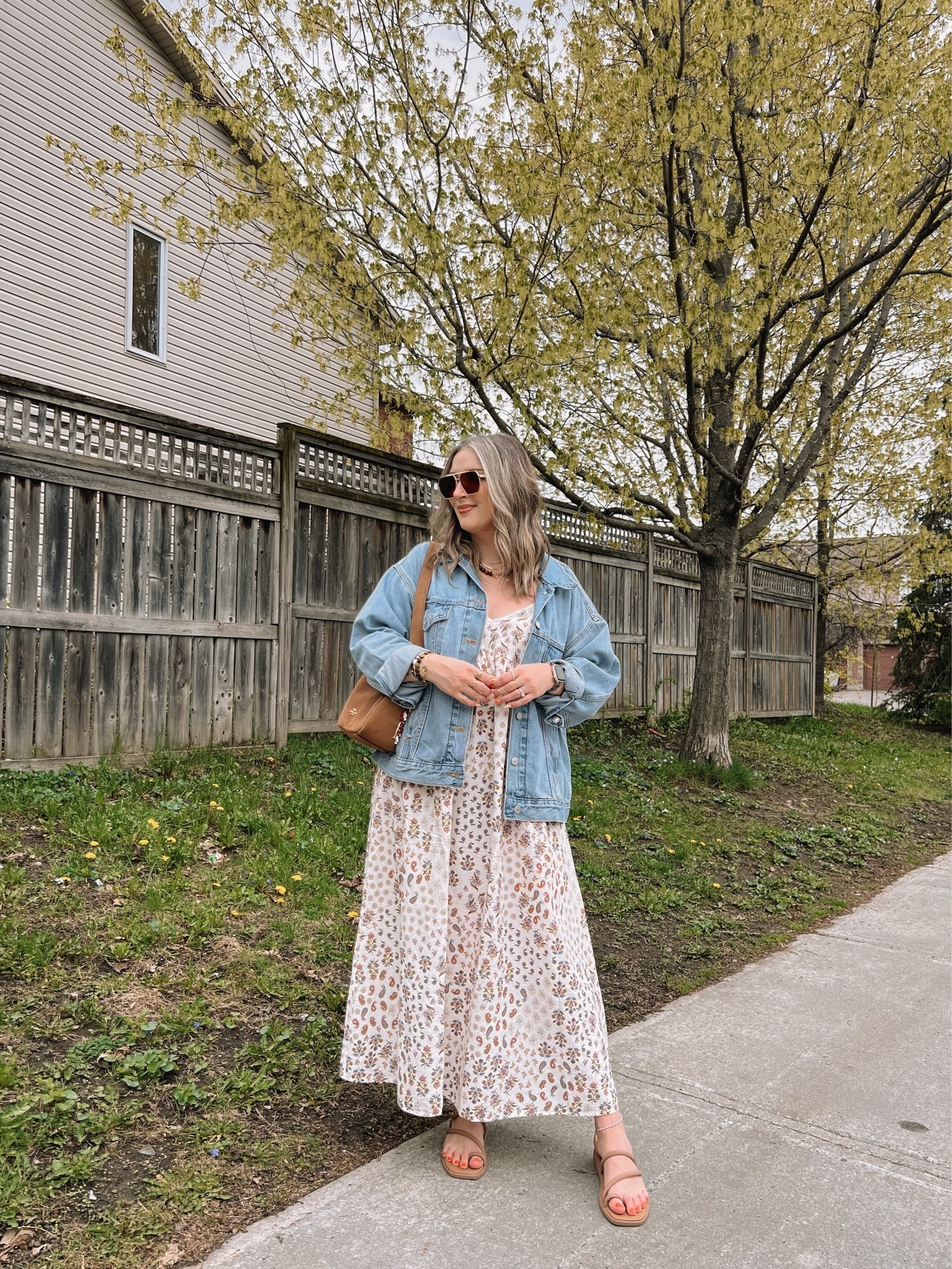 Casual spring outfit! Wearing my usual size L in the boho maxi dress, sized up to XL in the denim jacket for an oversized fit. My sandals are super comfy, I’m usually a 9.5-10 and wear a 10. Canadian Old Navy and Crocs links under “similar products”

#LTKsummer #LTKmidsize #LTKdresses