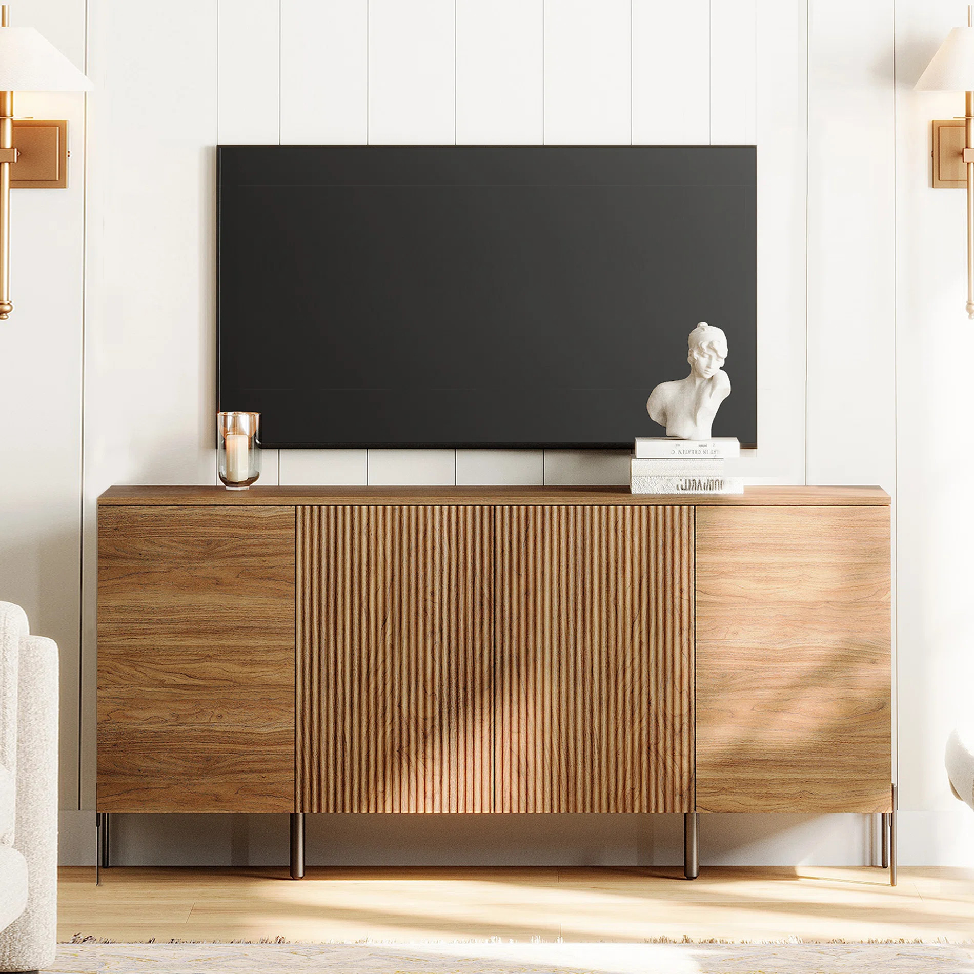 Laverda 61" Modern TV Stand With Storage, Reeded Entertainment Center, Wooden TV Console With 4 D... | Wayfair North America