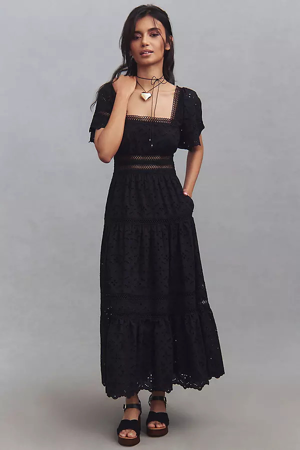 The Violetta Square-Neck Eyelet Midi Dress By Maeve | Anthropologie (US)