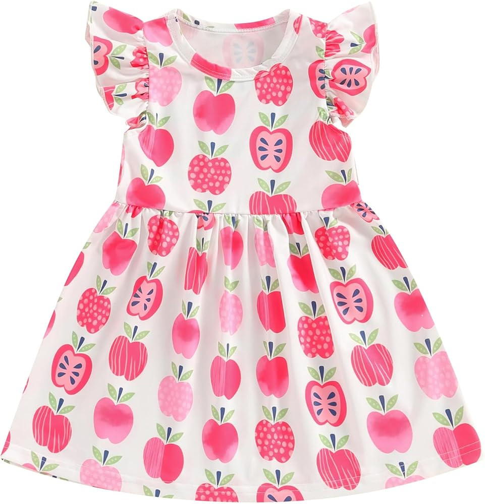 Kids Toddler Girls Back to School Dress Apple Pencil Flutter Sleeve Milk Silk Ruffle Dress Summer... | Amazon (US)