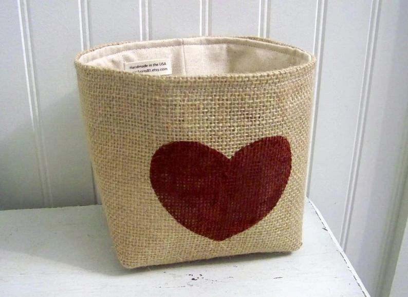 Heart Valentines Day Basket / Burlap Basket / Red Heart / | Etsy | Etsy (US)
