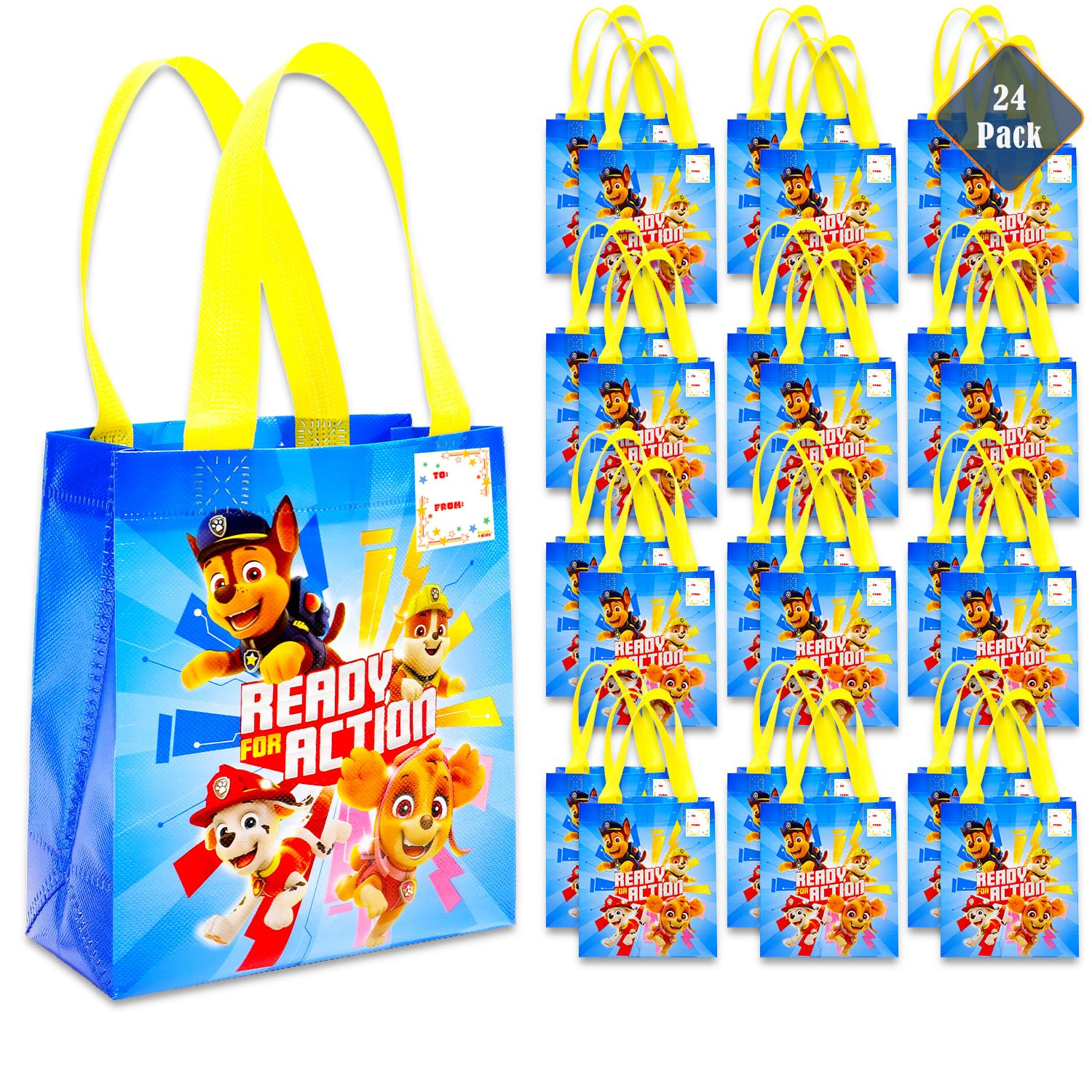 Paw Patrol Party Favor Bag Set – 24 Pack of 8" Party Goodie Bags, Bulk Reusable Mini Totes | Ch... | Amazon (US)