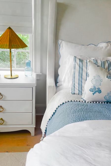 Classic coastal blue & white bedroom & bedding  | rattan lamps 

#LTKhome