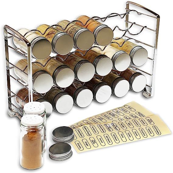 DecoBros Spice Rack Stand holder with 18 bottles and 48 Labels, Chrome | Amazon (US)