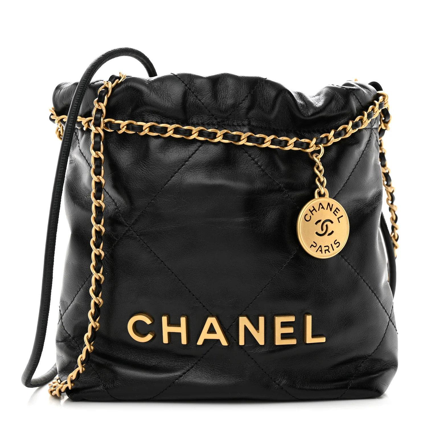 Shiny Calfskin Quilted Mini Chanel 22 Black | FASHIONPHILE (US)