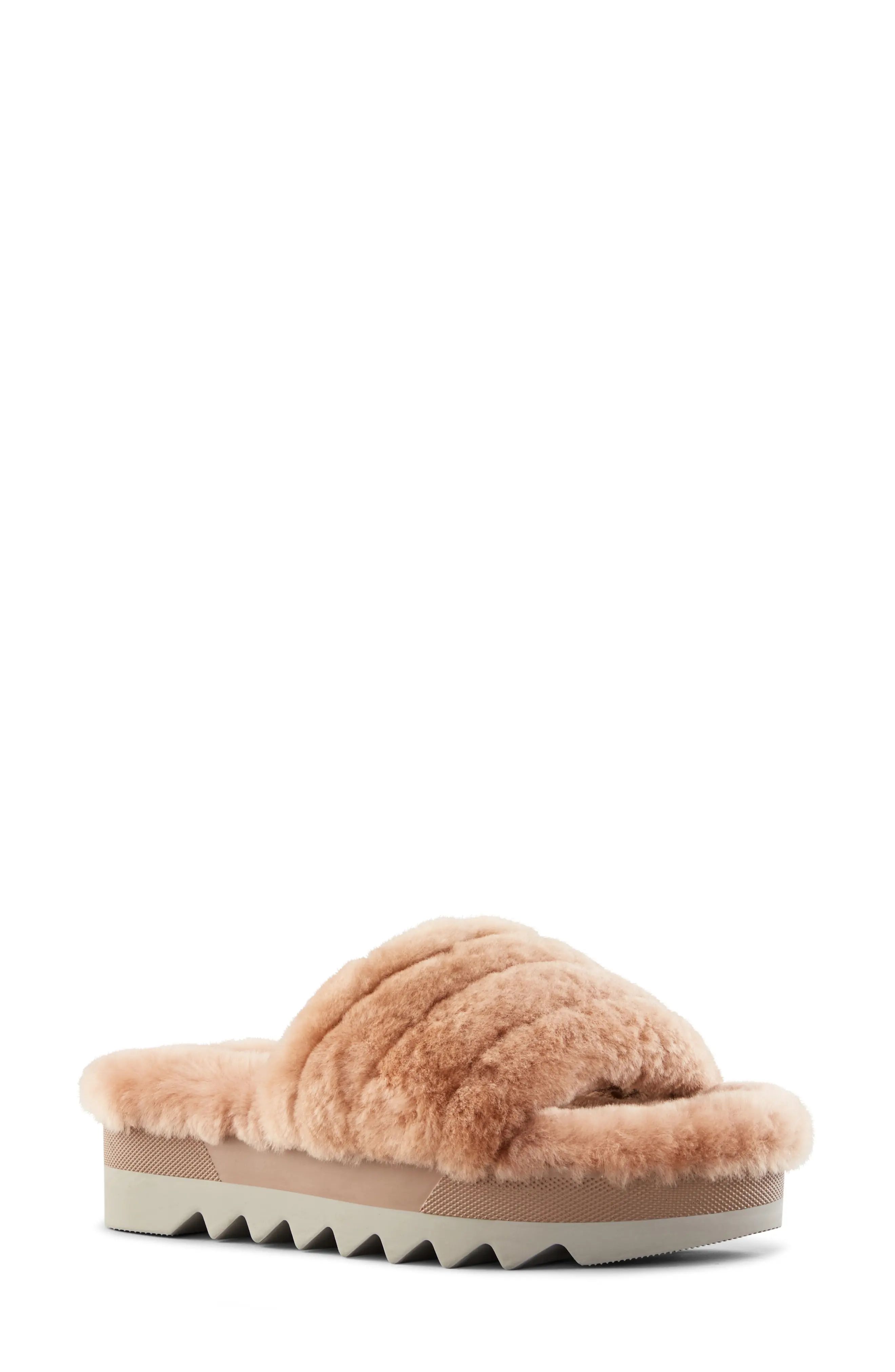 Cougar Pozy Genuine Shearling Slide Sandal in Oak at Nordstrom, Size 8 | Nordstrom