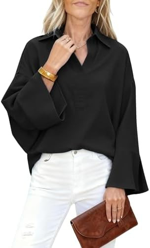 Watashi Women Button Down Shirt Casual Striped Print Dressy Henley Shirts Loose Long Sleeve Colla... | Amazon (US)