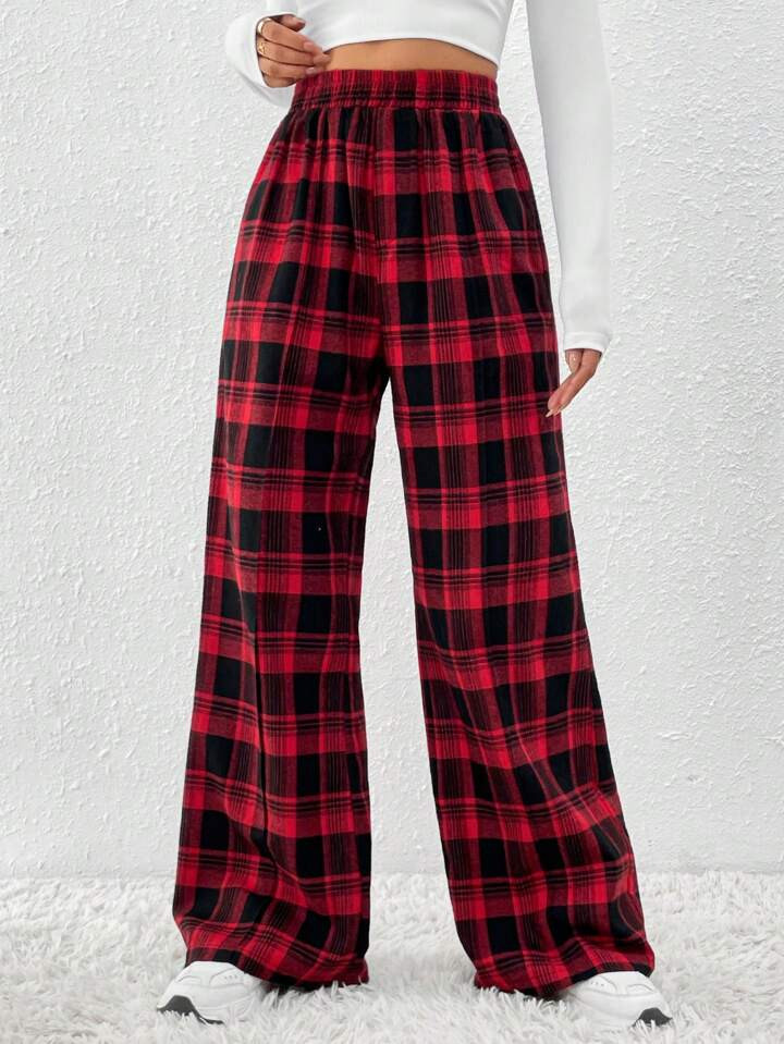 SHEIN Essnce Plaid High Waist Wide Leg Pants | SHEIN