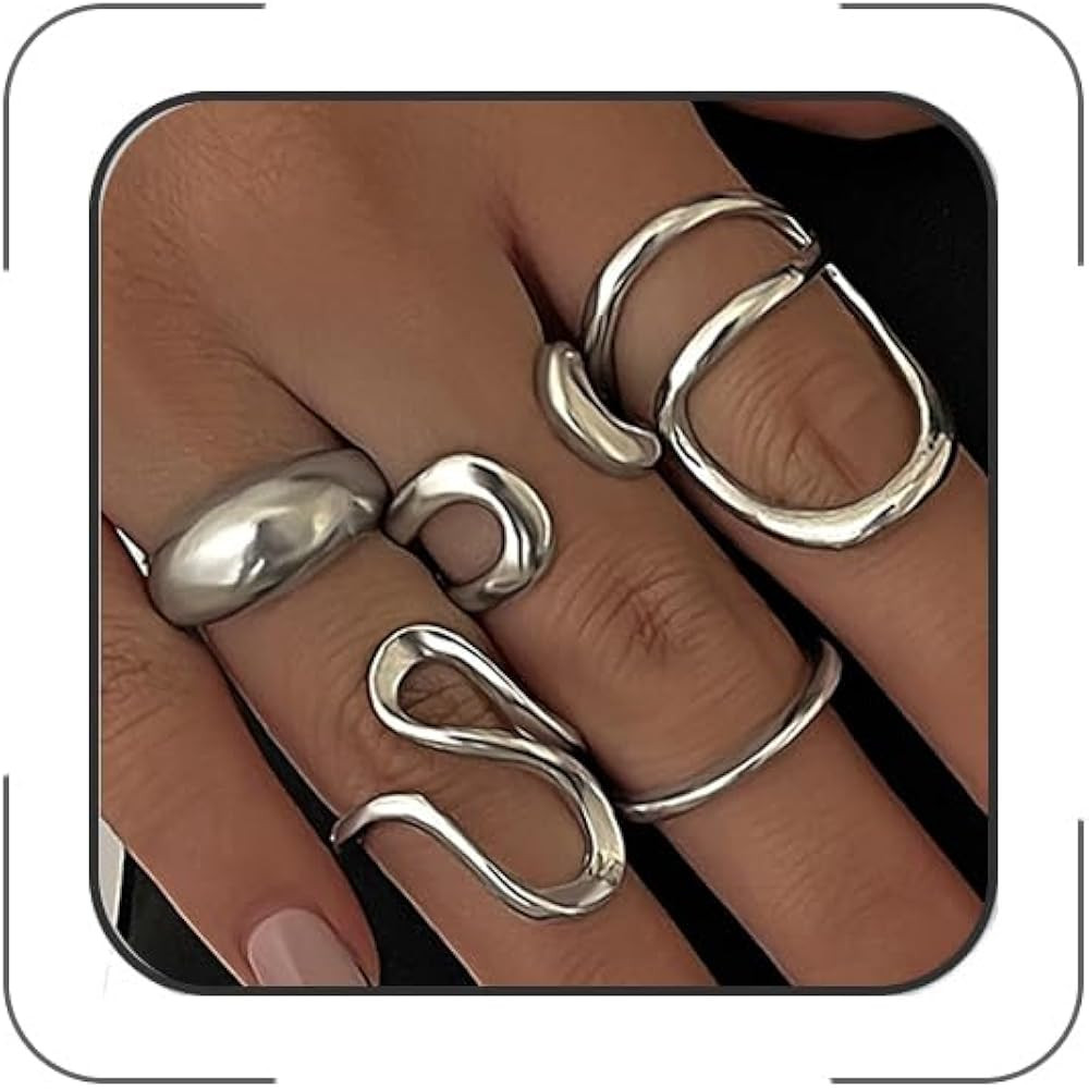 Chunky Silver Rings for Women Open Stacking Knuckle Ring Silver Adjustable Round Dome Rings Set M... | Amazon (US)