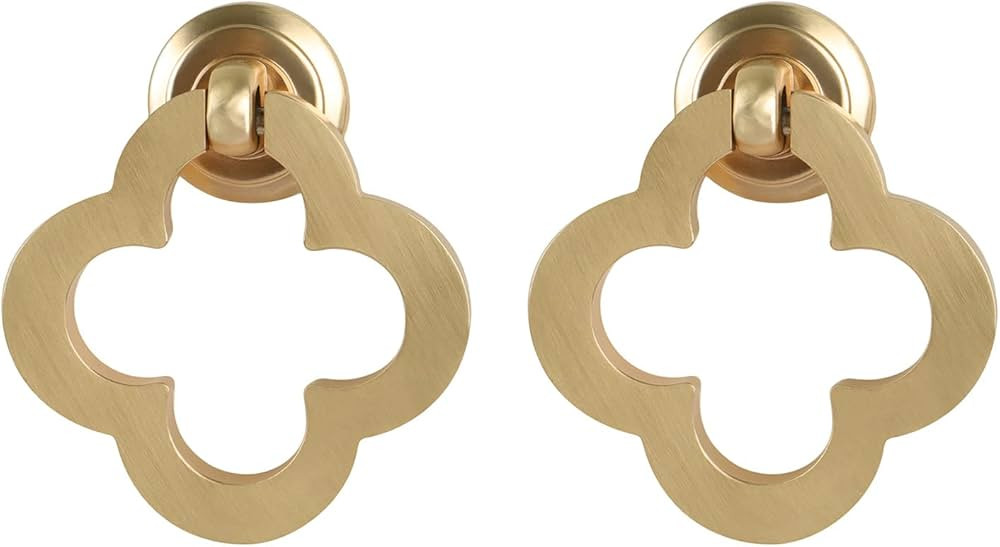 WOOW DEPOT [2 Pack Gold Flower Cabinet Knobs, Zinc Alloy Brushed Brass Cabinet Ring Pulls Dresser... | Amazon (US)
