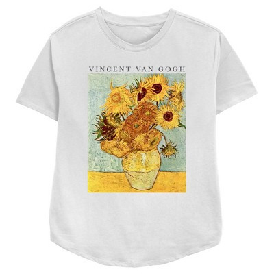 Women's Lost Gods Van Gogh Sunflowers Painting  T-Shirt - White - Small | Target
