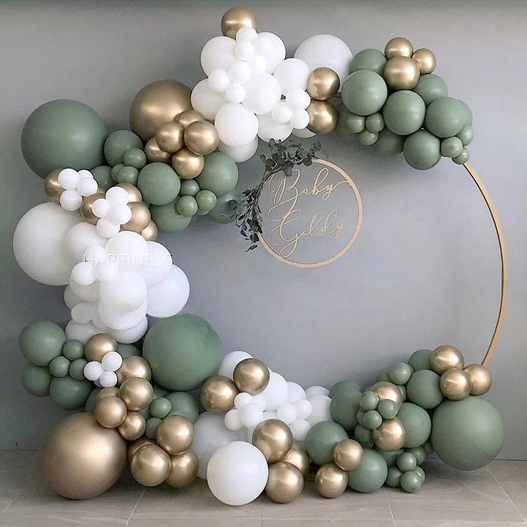 137 pcs Sage Green White Chrome Gold Balloon Arch Kit Birthday Decoration Wedding Decoration Brid... | Etsy (US)