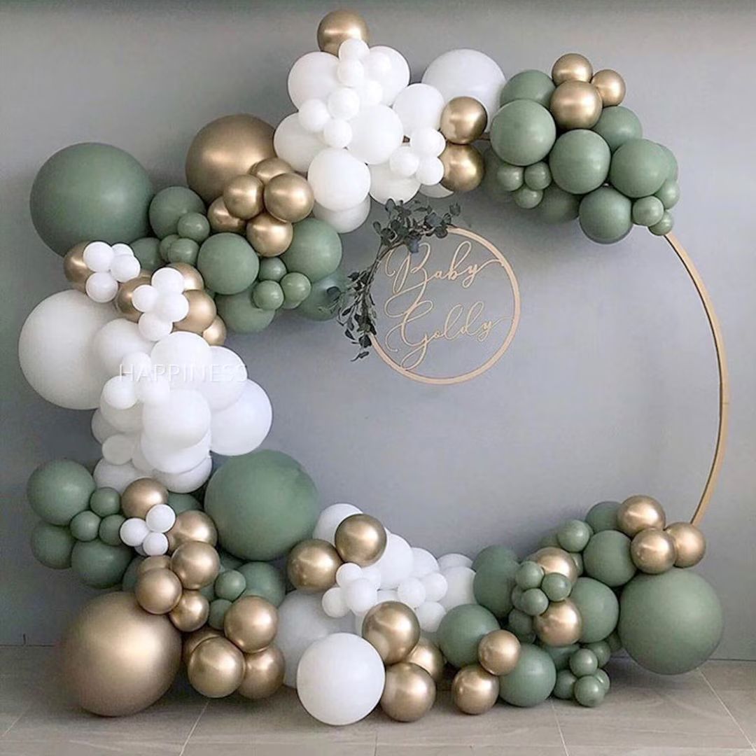 137 pcs Sage Green White Chrome Gold Balloon Arch Kit Birthday Decoration Wedding Decoration Brid... | Etsy (US)