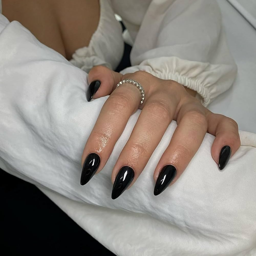 Autumn Black Medium Length Press on Nails Almond Shaped,KXAMELIE Neutral Fake Nails Acrylic Nails... | Amazon (US)