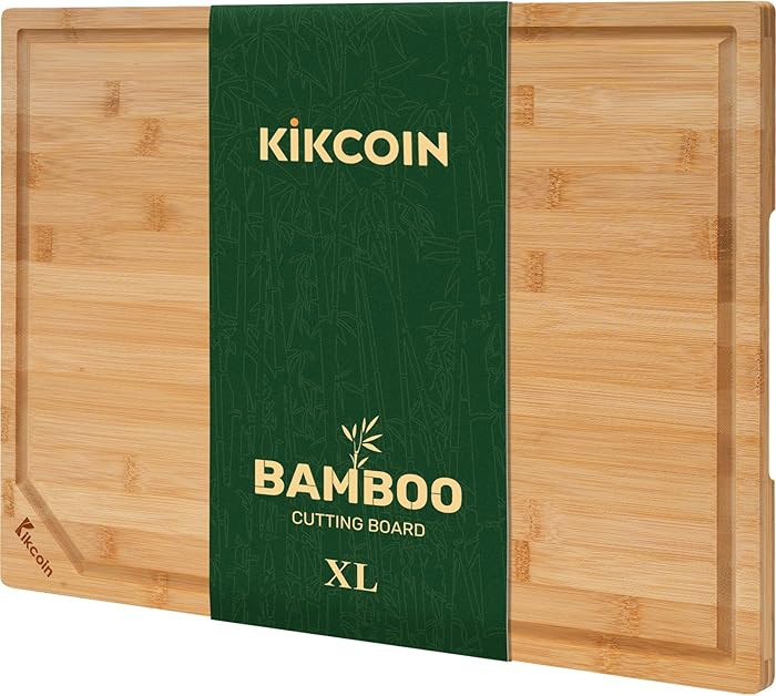 Bamboo Cutting Boards for Kitchen, Extra Large Wood Cutting Board with Deep Juice Groove and Hand... | Amazon (US)