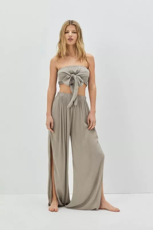 Eco Vero Viscose Crinkle Split Cover Up Pants | Nasty Gal (US)