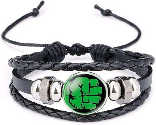 Hulk Dr Bruce Banner Green Fist Logo Glass Domed Braided Leather Bracelet | Amazon (US)