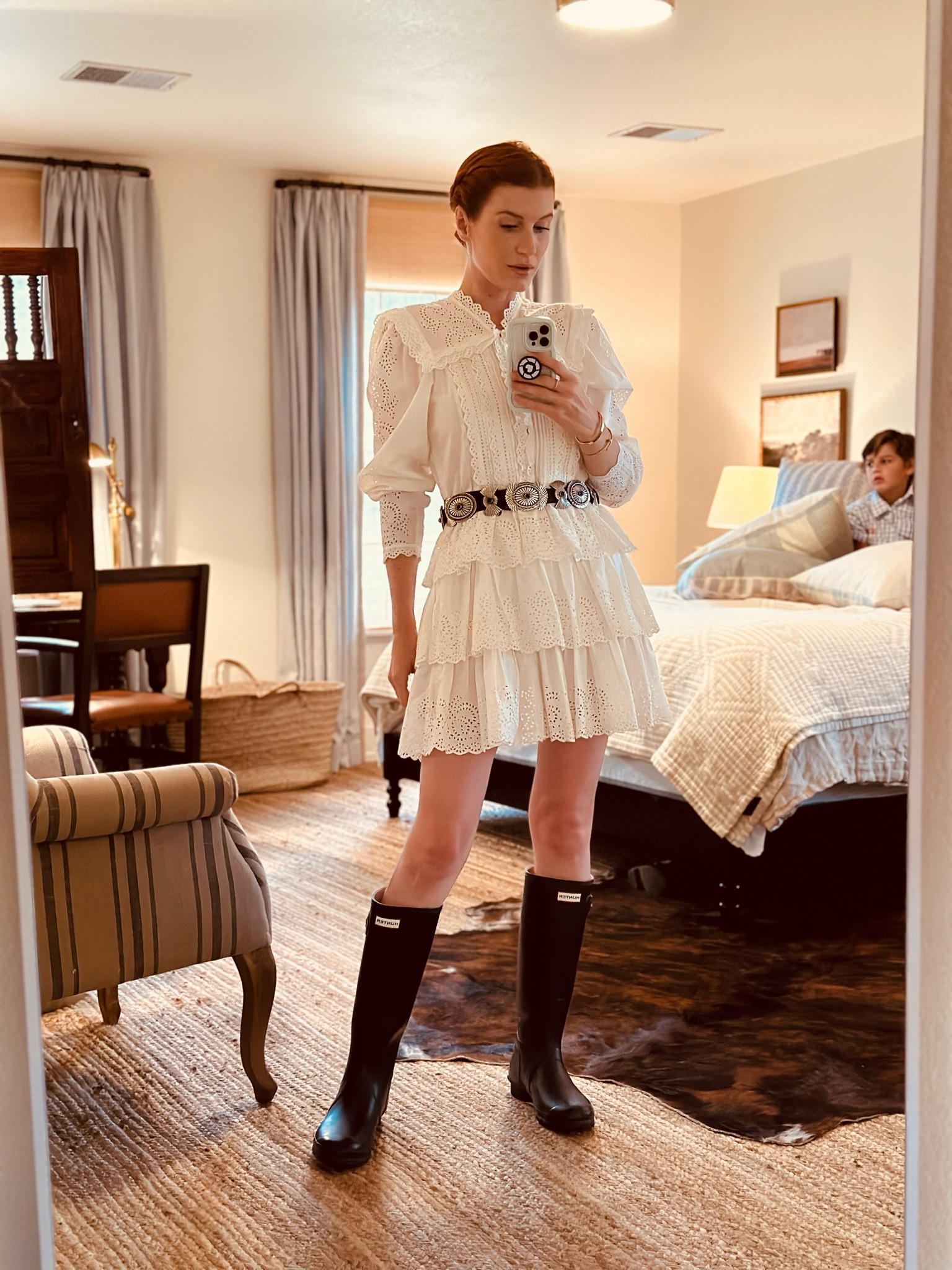 It finally rained this summer 🙏🏻 and it started just before I hosted dinner so I threw on my Hunter wellies and added matching accessories. 
My dress is past season but a classic style so I tagged similar by the designer. 

#LTKBacktoSchool #LTKtravel #LTKSeasonal