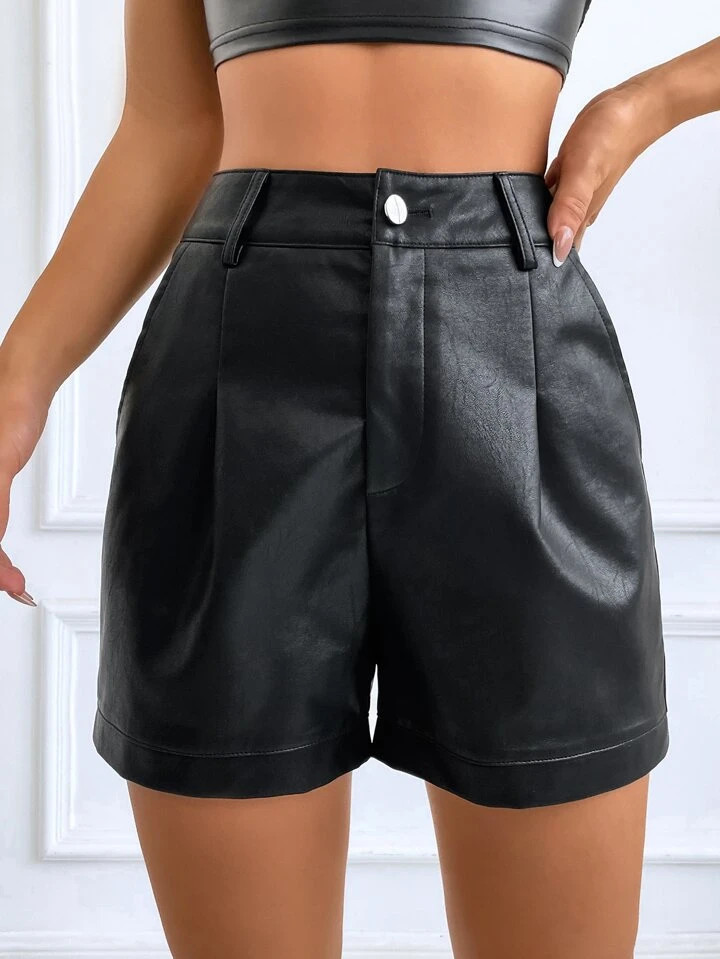 SHEIN EZwear High Waist PU Shorts | SHEIN
