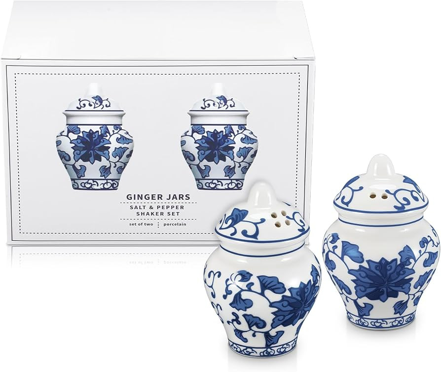 Honeydak 2 Pcs Chinoiserie Mini Ginger Jar Salt and Pepper Shakers Set in Gift Box Ceramic Jar De... | Amazon (US)
