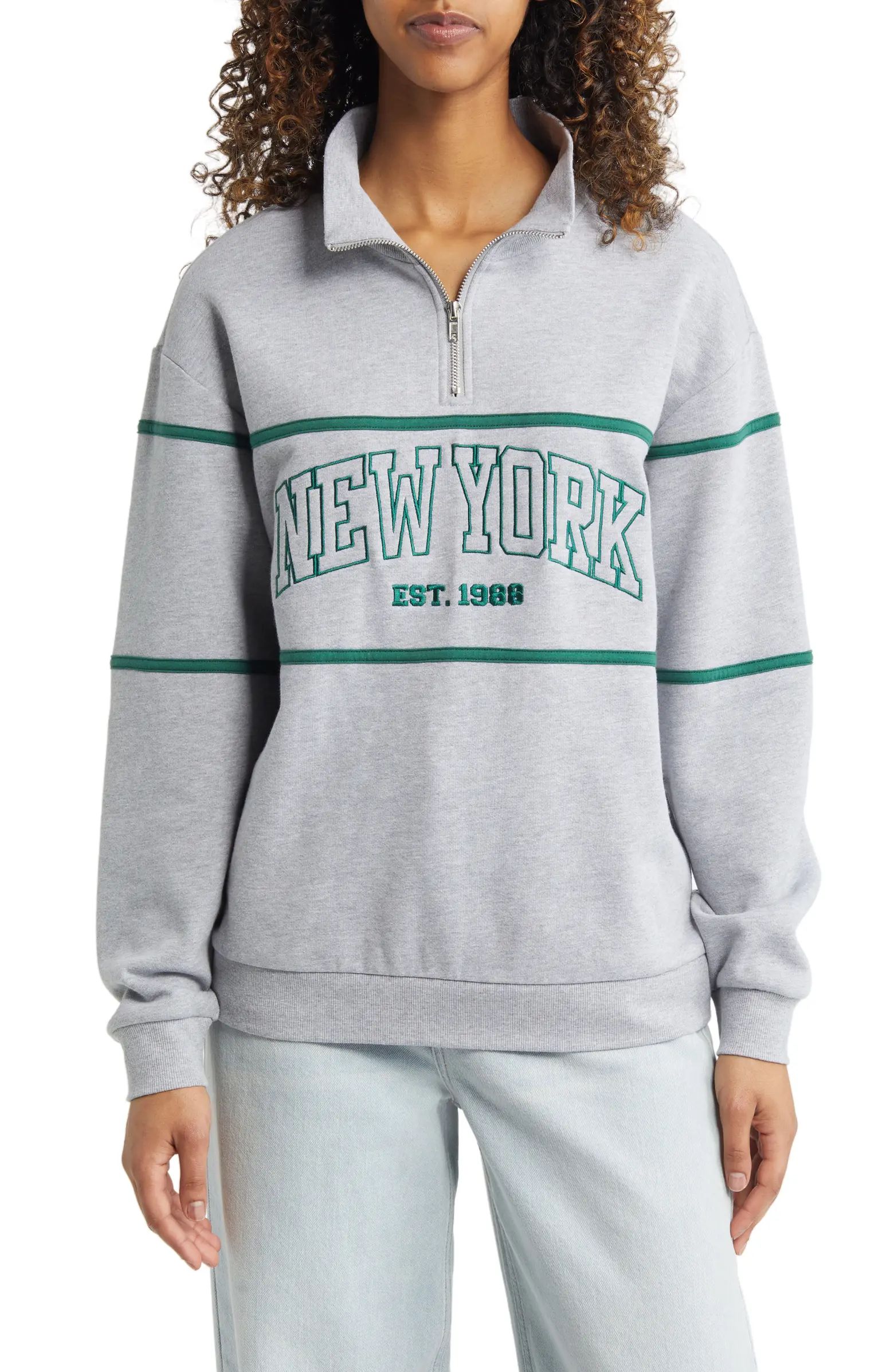Vinyl Icons Embroidered NY Quarter Zip Pullover | Nordstrom | Nordstrom