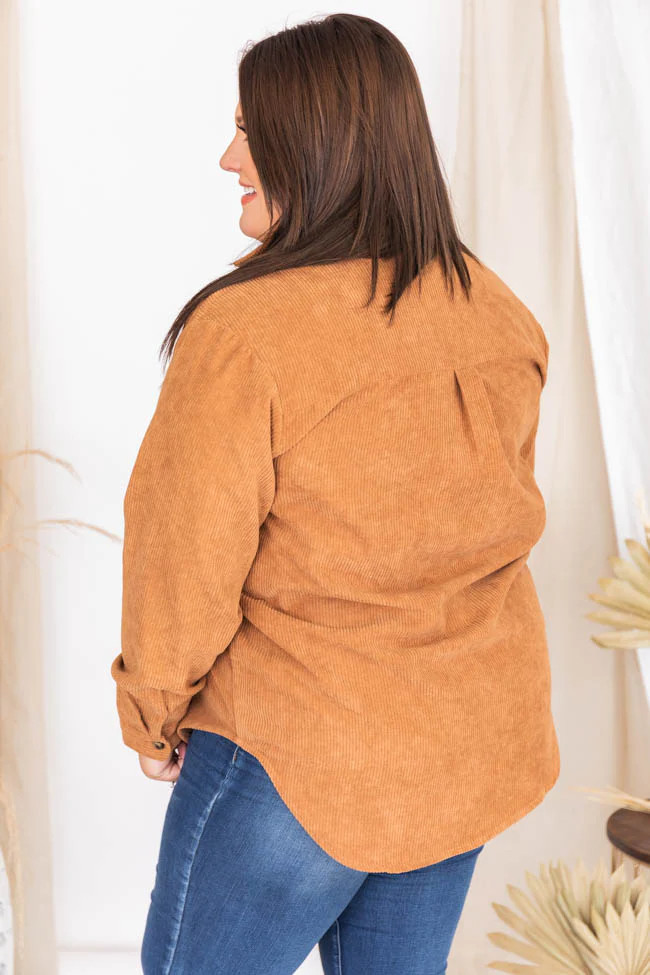 Heartfelt Story Camel Button Up Corduroy Shacket FINAL SALE | Pink Lily
