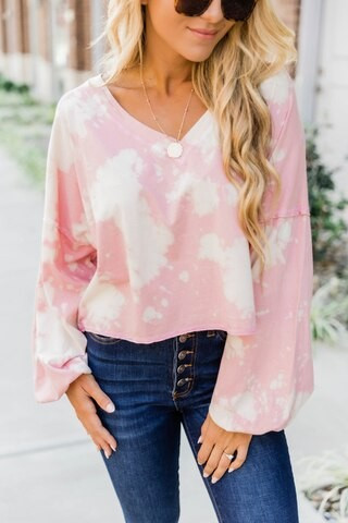 Know I'm Independent Tie Dye Blouse Mauve/Cream | The Pink Lily Boutique