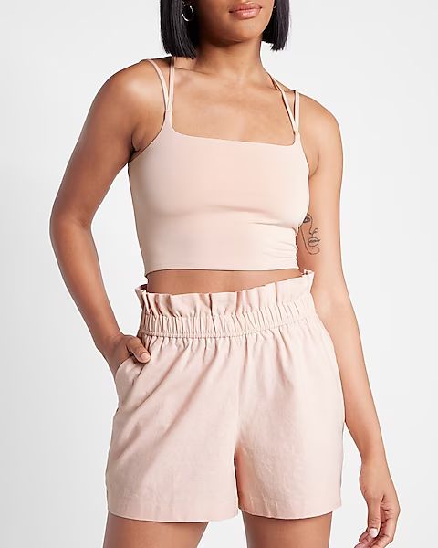 Super High Waisted Linen-Blend Pull On Paperbag Shorts | Express