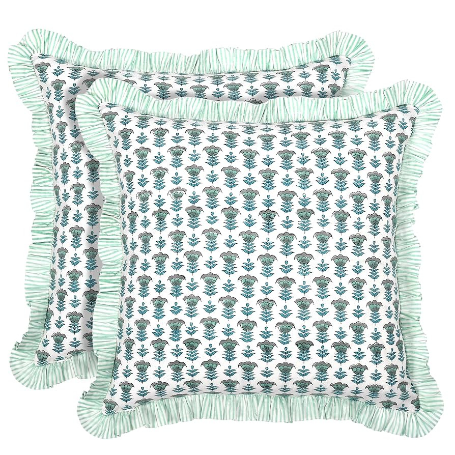 Ridhi Modern Farmhouse Pillow Covers Decorative Cotton Throw Pillow Covers Set of 2 Aquamarine Bl... | Amazon (US)