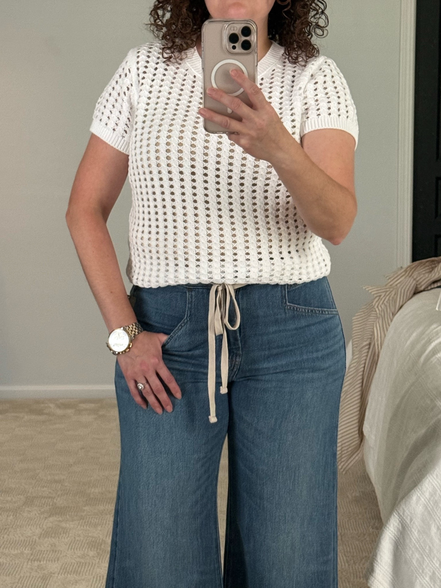 Doing a try on of clothes that I bought recently. This white knit sweater is giving Varley without the price tag! Loft is currently having a huge sale 55% off plus an extra 15% off. Available in two colors and regular and petite sizes. ￼￼￼

#LTKSaleAlert #LTKPetite #LTKOver40
