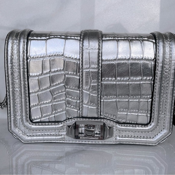 Rebecca Minkoff Small Metallic Silver Love Croc Embossed Leather Crossbody Bag | Poshmark