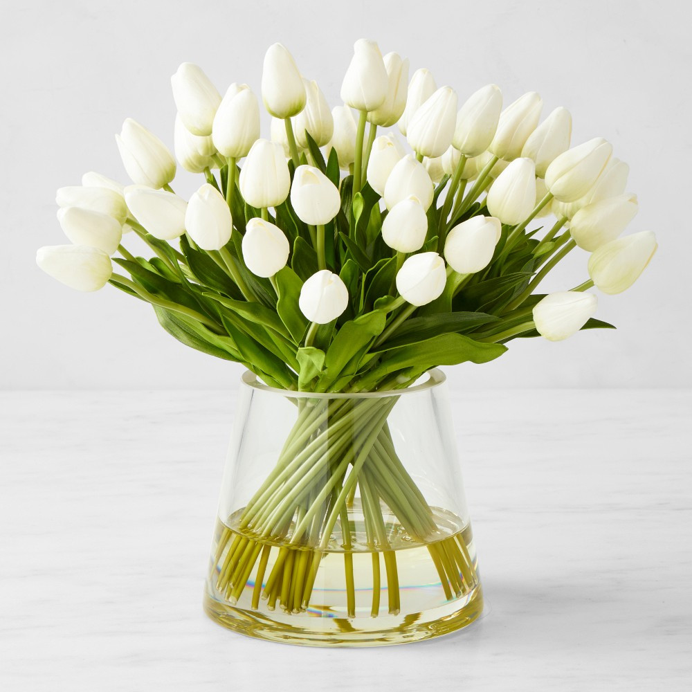 Faux White Tulip Arrangement in Glass Vase | Williams-Sonoma