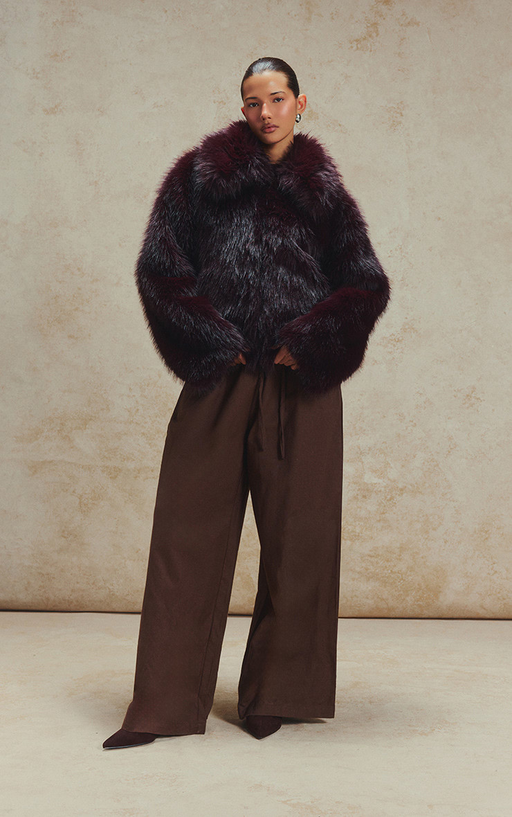 Cherry Red Oversized Collar Faux Fur Coat | PrettyLittleThing UK