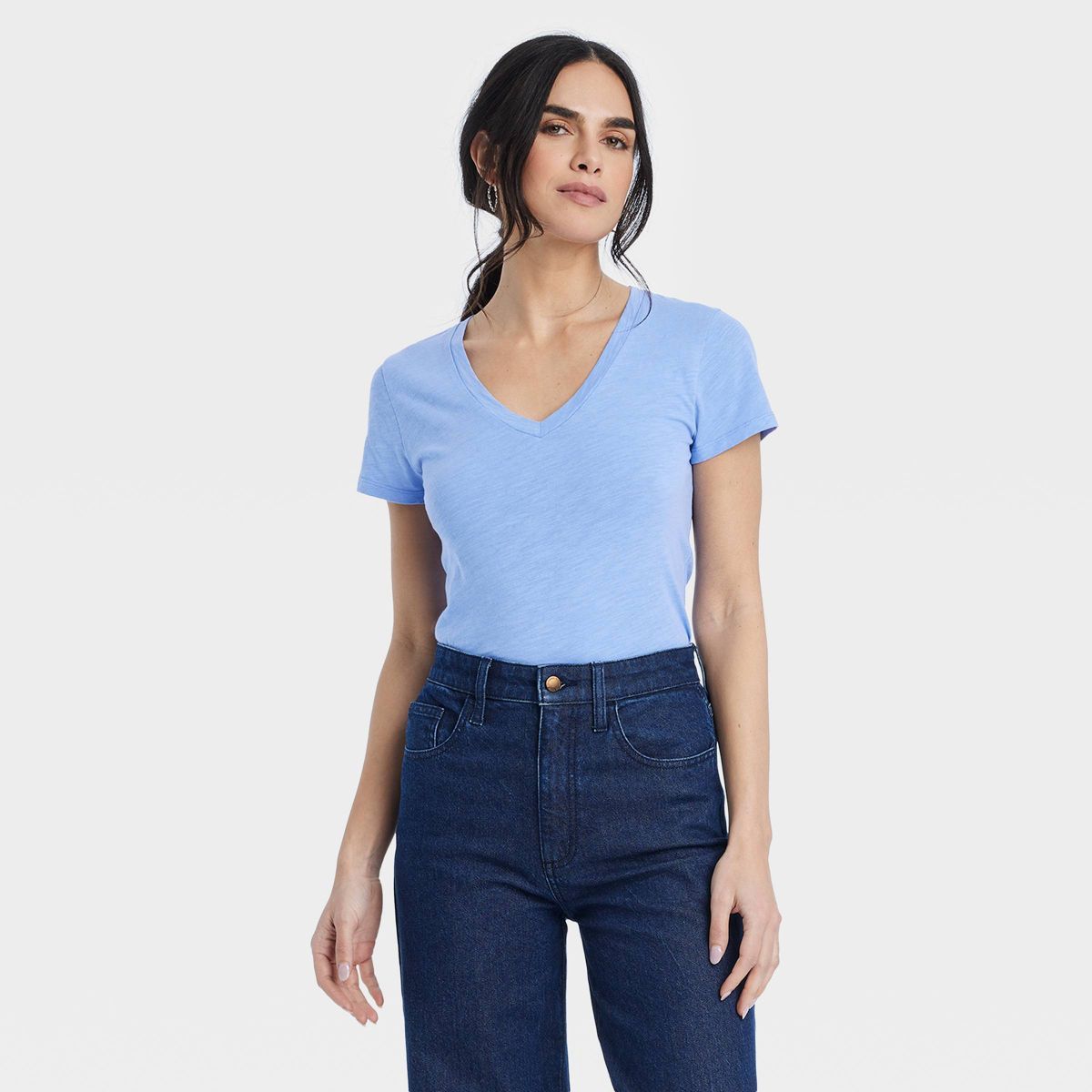 Women's Fitted Short Sleeve V-Neck T-Shirt - Universal Thread™ Blue M | Target