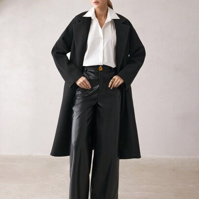 Women's Black Jacket, Long Sleeve Lined Coat, Office Wear For Women, Suitable For Autumn/Winter, Christmas Party, Thanksgiving | SHEIN