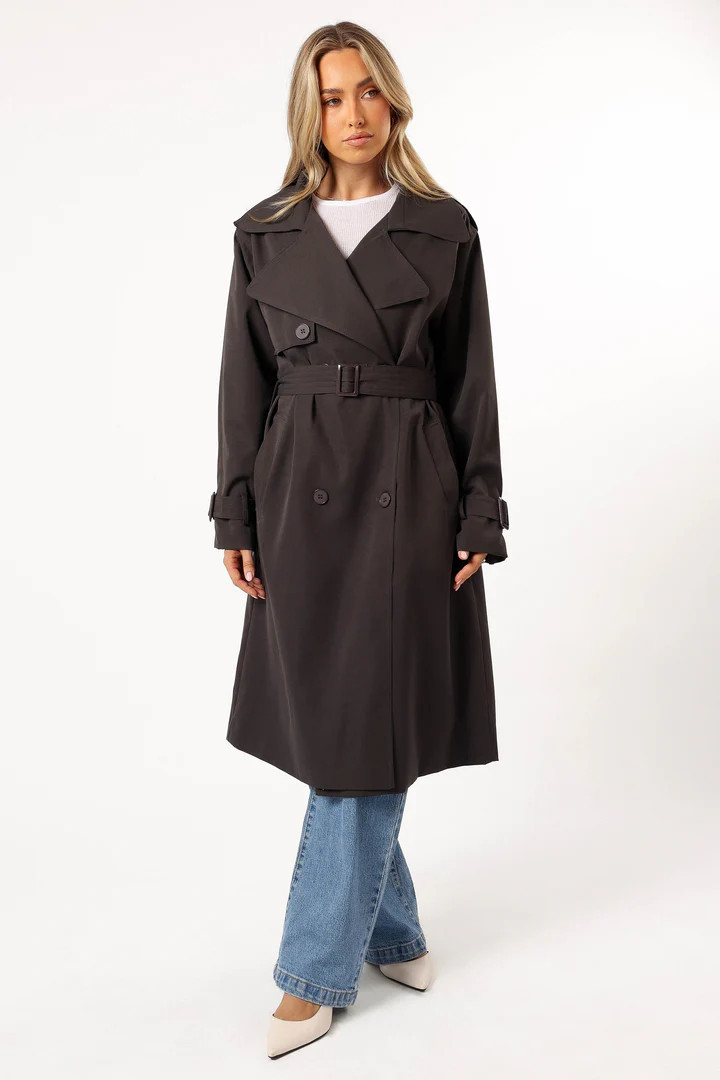 Billy Button Front Trench Coat - Charcoal | Petal & Pup (US)