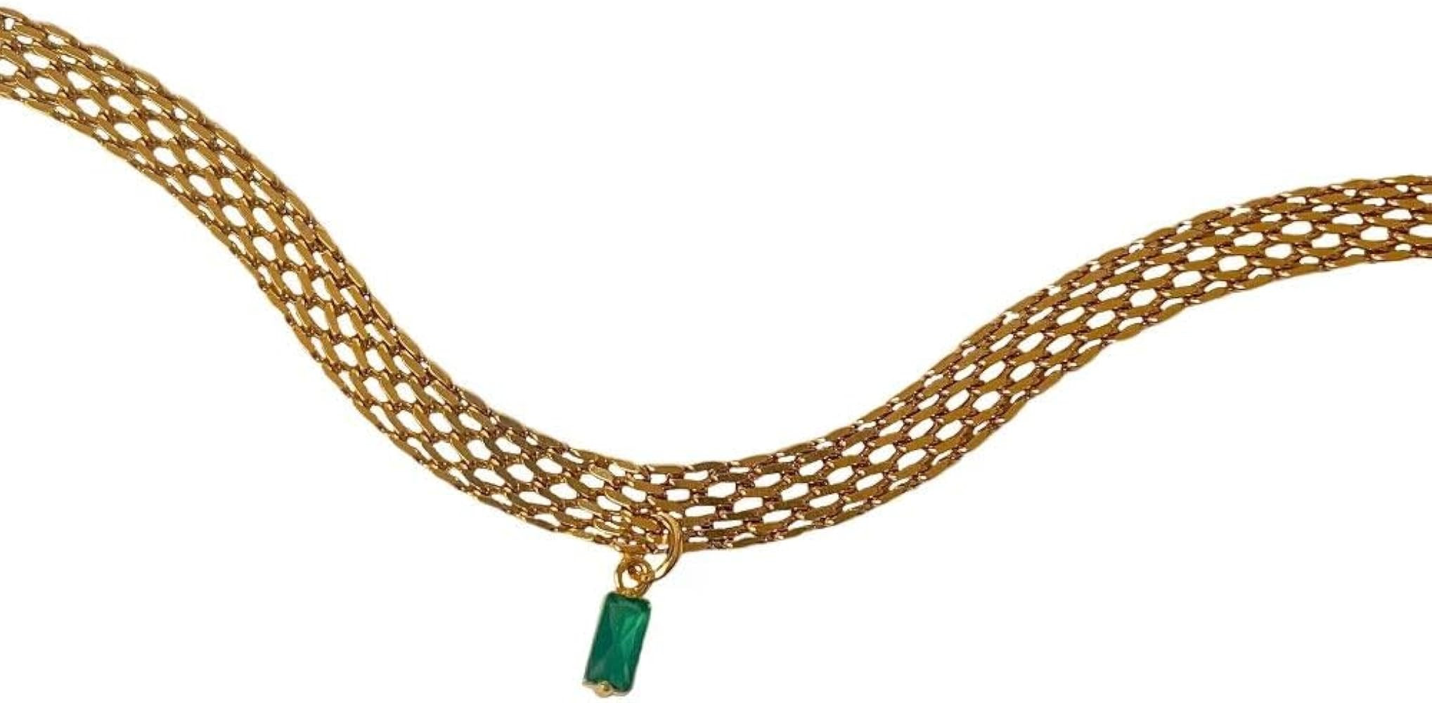 French Collar Necklace Gold Wide Flat Chain Titanium Steel Plated 18K Gold Necklace INS Minimalis... | Amazon (US)