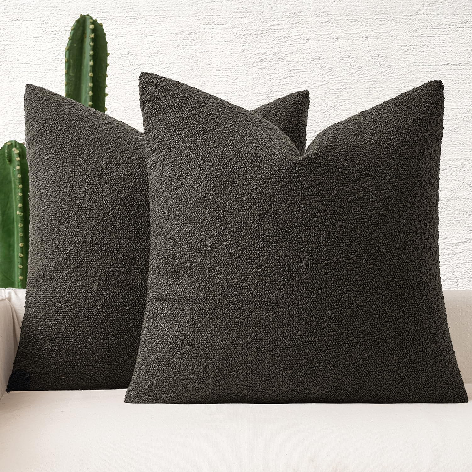 MIULEE 20x20 Inch Decorative Pillow Covers for Couch Bed Set of 2 Textured Boucle Neutral Throw P... | Amazon (US)