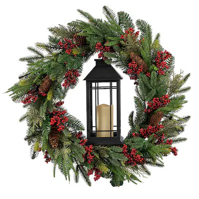 Holiday Living 30-in Pre-lit Indoor Battery-operated multi Mixed green Artificial Christmas Wreat... | Lowe's