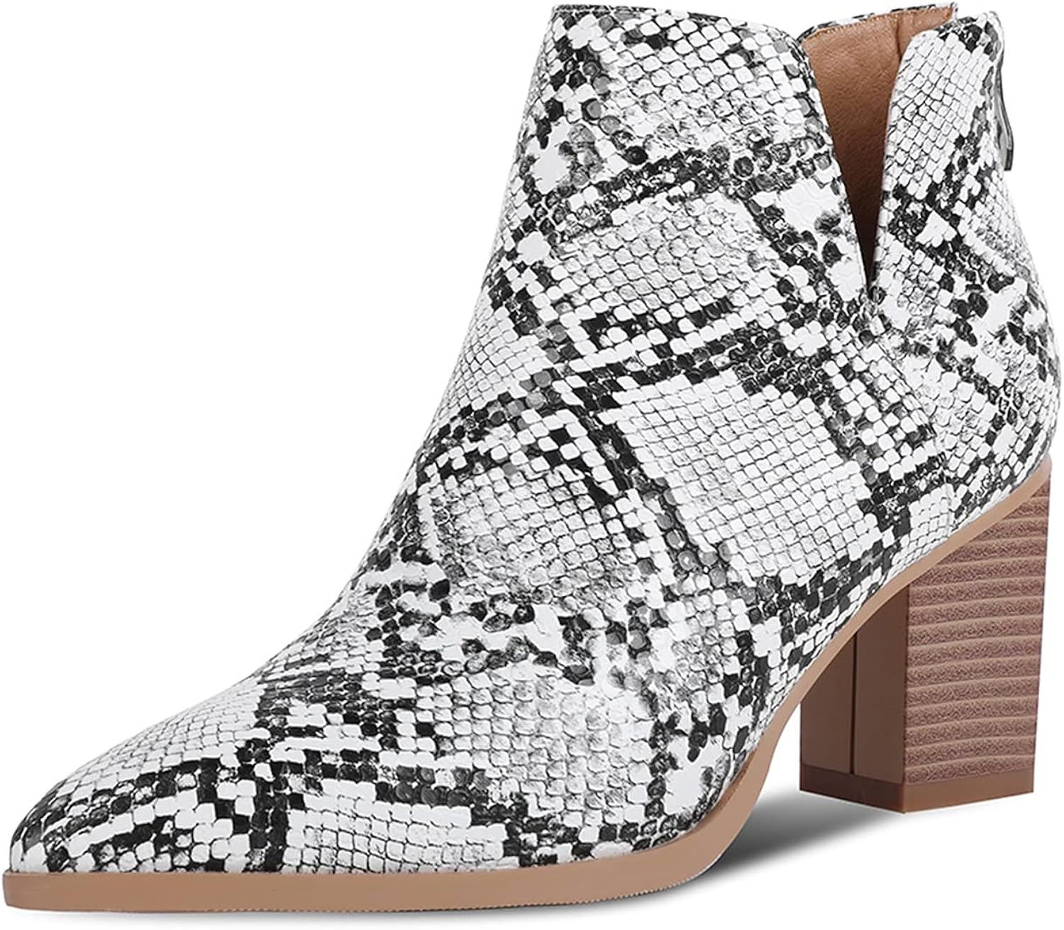 WETKISS Women Snakeskin Booties, Ankle Boots Slip on for Ladies, Snake Print Boots Chunky Block M... | Amazon (US)